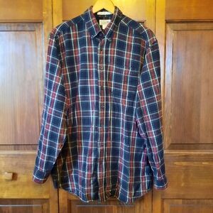 L.L. Bean Traditional Fit 100% Cotton Plaid Flannel Botton Down Shirt Size LT